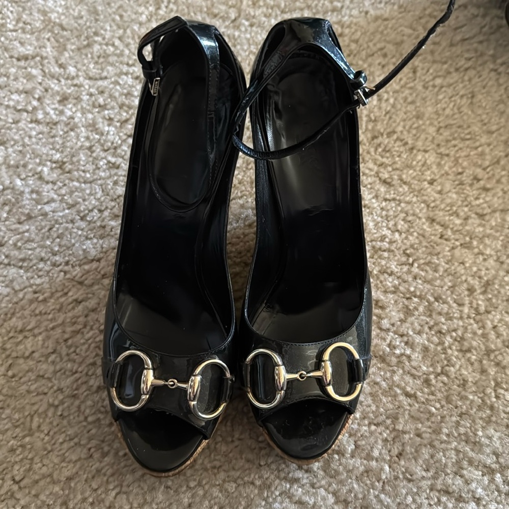 Gucci Black Wedges with Silver Accents